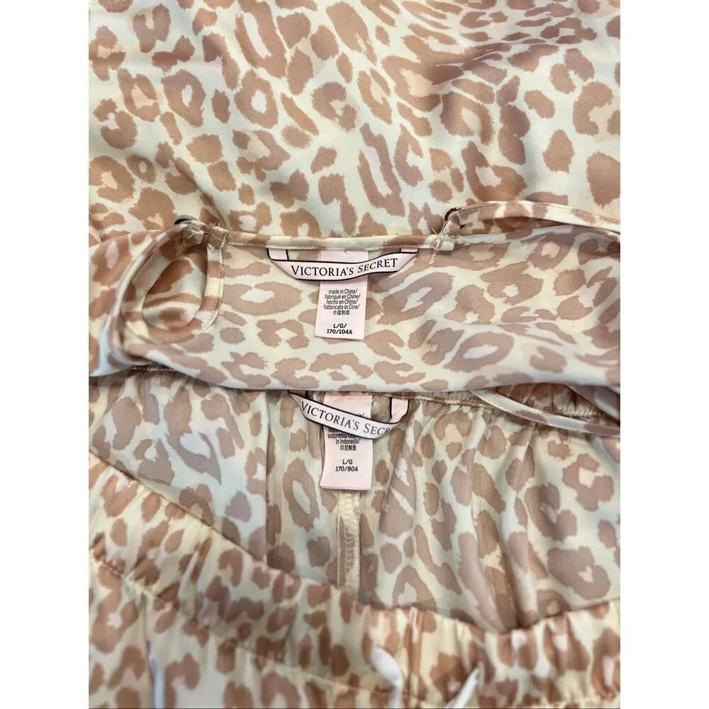 Victoria's Secret Women's Leopard Print Tank Pajama Set Cream Brown Size Large